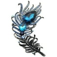 thumbnail image 1 of Antique Gun Metal Tone Peacock Feather Turquoise Rhinestone Crystal Brooch Pin, 1 of 2
