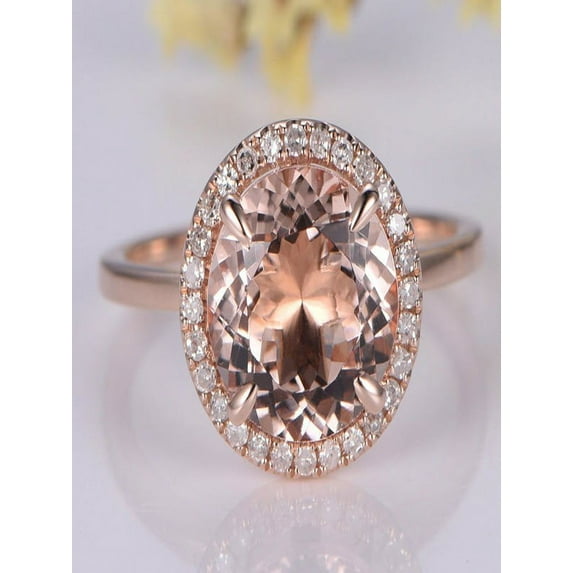Antique Halo 1.25 carat Morganite and Diamond Halo Engagement Ring in 10k Rose Gold for Women