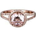 thumbnail image 1 of Antique Halo 1.50 carat Real Morganite and Moissanite Halo Engagement Ring Sterling Silver with 18k Gold Plating, 1 of 4