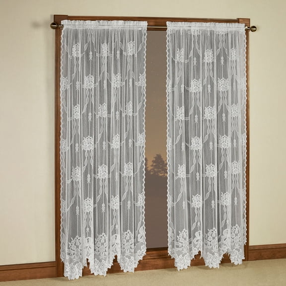 Antique Hand-Cut Floral Garland Lace Window Treatment Set, White, 2-84L Curtain Panels