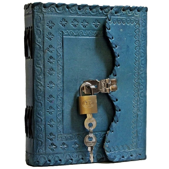 Antique Handmade Leather Bound Journal Regular Diary/Personal Organiser Memoir For Men And Women With Lock And Key (Ocean Blue), 200 Pages