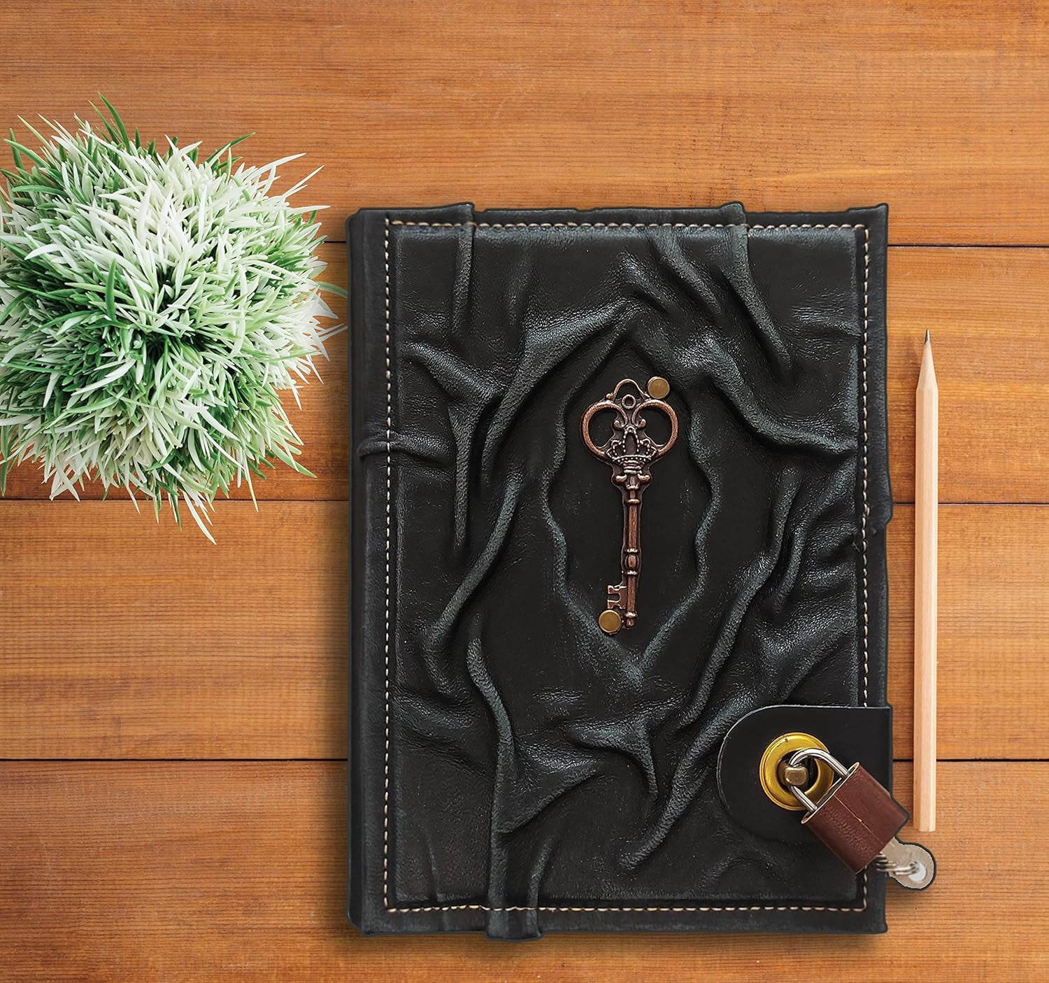 Antique  Handmade Leather Journal with Lock  Genuine Leather Diary Acid- Chamois Paper 384 Pages, 9 x 6.7 inches Antique Padlock Journal for Writing Diary With Lock