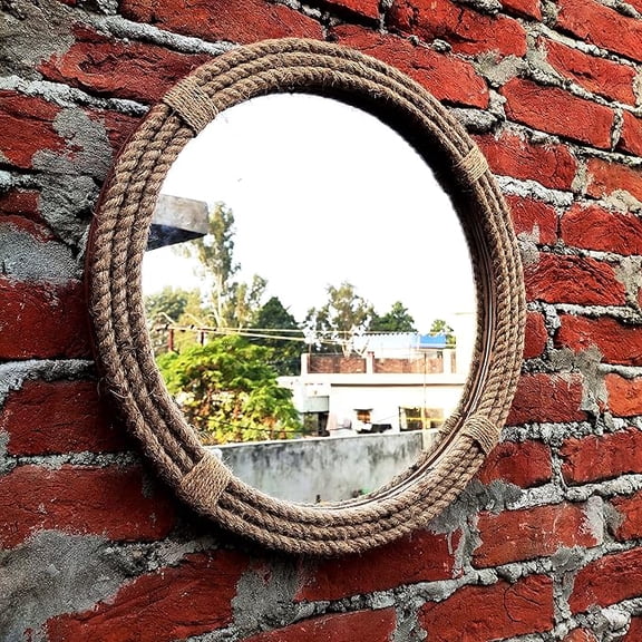 Antique Handmade| Rope Wall Mirror| for Bathroom, Showroom, Bedroom, Kitchen Room, Study Room, Farm House, Kitchen , Home Entryway (S) 18x1.5