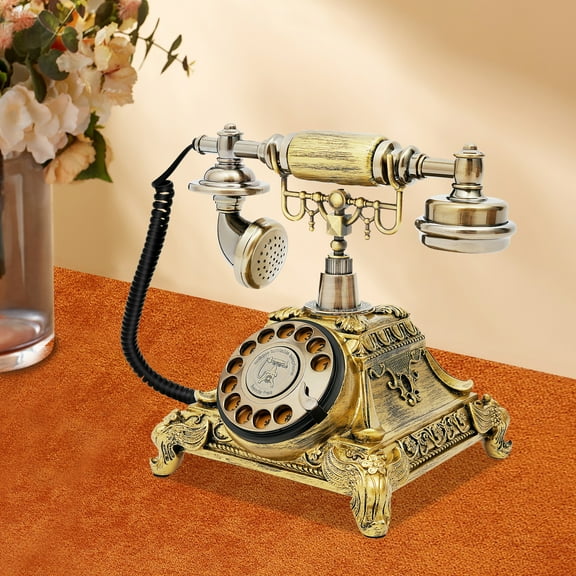 Antique Handset Old European Style Rotary Dial Phone Vintage Rotary Telephone with Bronze Resin Body, Retro Corded Phone Noise-Canceling, Redial Function