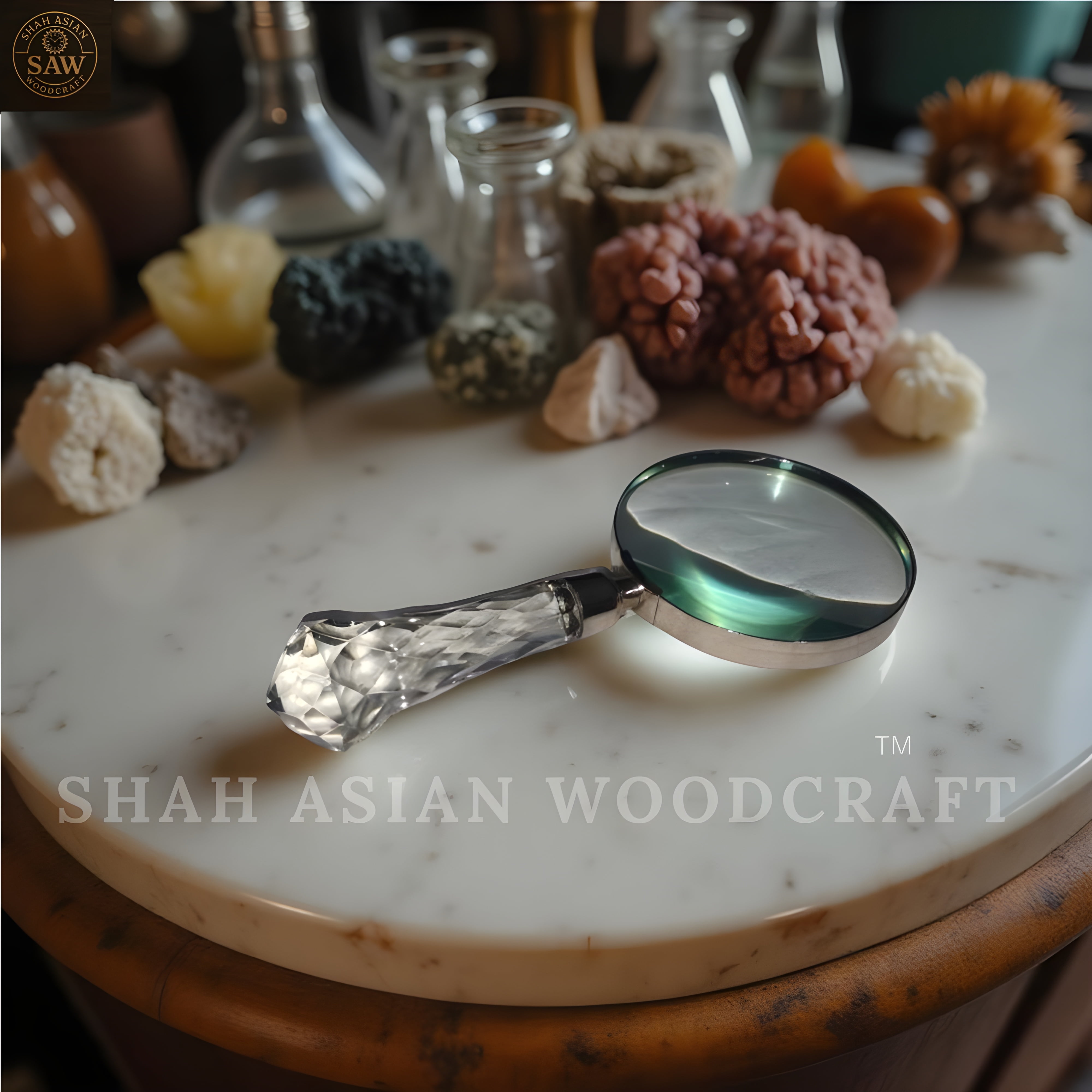 Antique Heavy Crystal Magnifying Glass Solid Vintage Magnifier & A Premium Gift