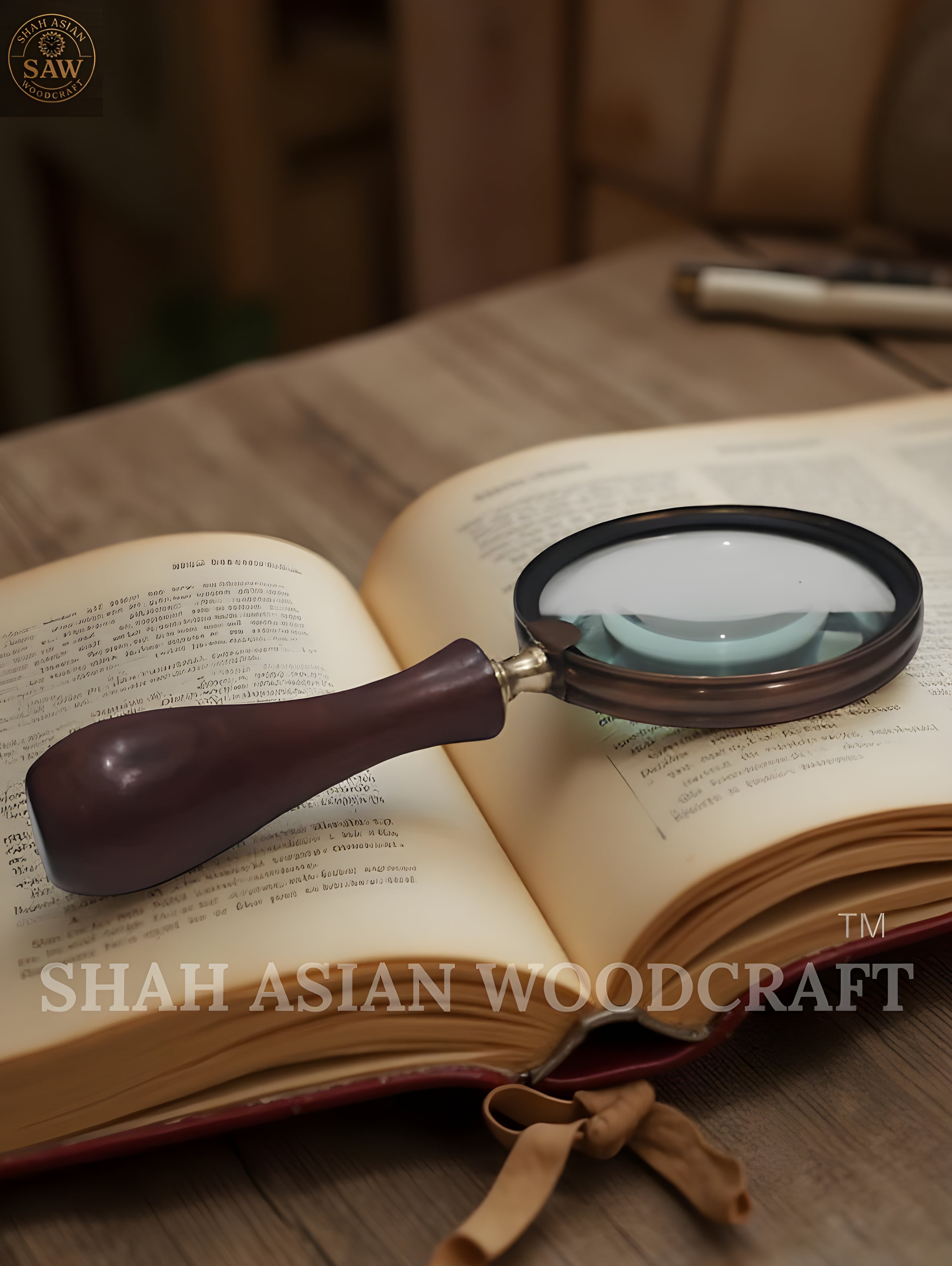 Antique Heavy Wood Magnifying Glass Solid Vintage Magnifier & A Premium Gift