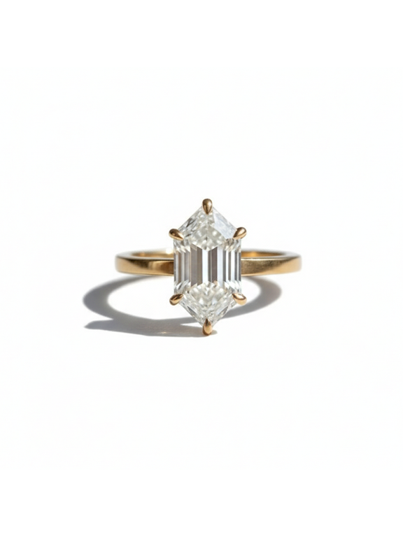 Antique Hexagon Cut Daimond Solitaire Engagement Ring, Elegant Stackable Ring, 6 Clow Prong Setting, Long Hexagon Bridal Jewelry, Proposal Ring, Promise Ring