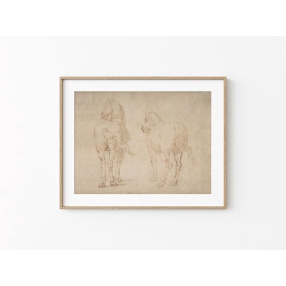 Antique Horse Sketch Printable Vintage Neutral Beige Wall Art Antique Horse Drawing Print Sepia Brown Equestrian Decor Poster Decor, Stretched Canvas Size 16x24 F03.1.22l166