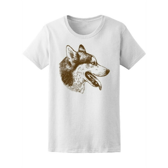 Antique Husky Dog Sketch Drawing T-Shirt Women -Image by Shutterstock, Female Large