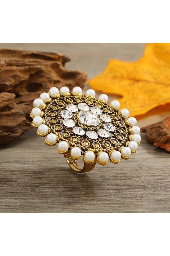 Antique Finish Exaggerated Women Ethnic Fashion Jewelry Big Finger Ring - Adjustable