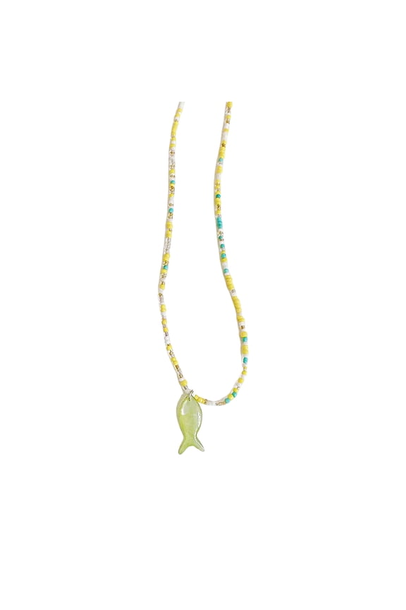 Antique Inspired Beaded Necklace With Shell Fish Pendant Adjustable Length Clavicle Chain Handmade Gift For Her