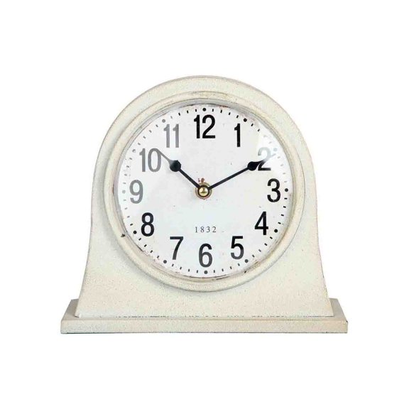 Antique Inspired Farmhouse Desk Or Mantel Clock, Battery Powered, Metal Body, Ivory