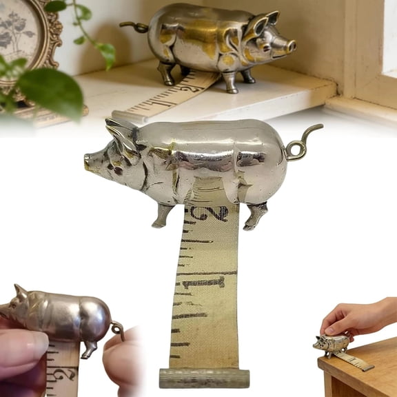 2026 Upgraded Antique Pig Mini Tape Measure, Vintage Figural Brass Sewing Tape for Quilters, Crafters & Collectors, Cute Mini Brass Pig Retro Sewing Notion, Mini Tape Measure Gift (1PCS)