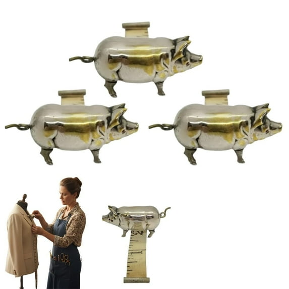 Antique-Inspired Pig Mini Tape Measure, Vintage Metal Pig Retractable Soft Measuring Tape, Portable Pocket Size Sewing Tool with Clear Markings for Crafts, DIY Projects and Tailoring Use（3Pcs）