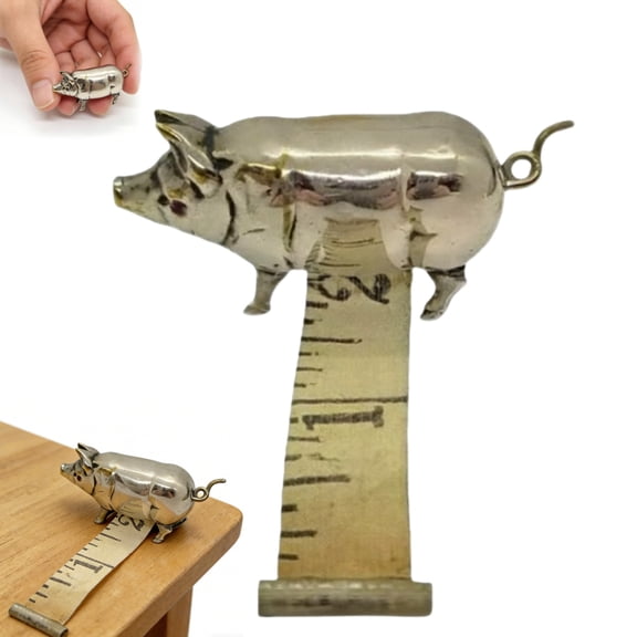 Antique-Inspired Pig Mini Tape Measure, Vintage Metal Pig Retractable Soft Tape Measure, Dual-Scale Retractable Ruler, Cute Animal Tapes Measure for Crafts Quilting Sewing Lovers