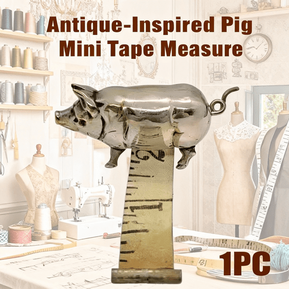 Antique-Inspired Pig Mini Tape Measure,Vintage Metal Pig Soft Measuring Tape Measure for Sewing & Crafts,Retractable Porket Shape Measurement Tool for Quilting