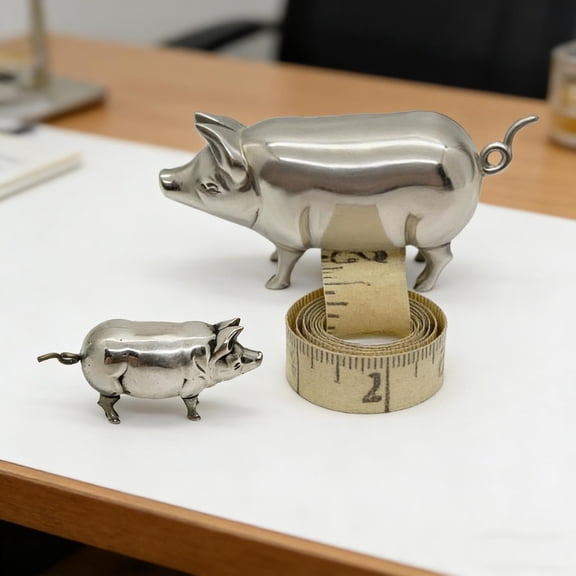 Antique Inspired Pig Shaped Mini Tape Measure - Cute Portable Retractable Measuring Tape, Vintage Style Measuring Tool for Sewing, Craft, Tailoring, Daily Use & DIY Handmade Projects, Gray