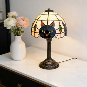 Antique Inspired Resin Black Cat Nightstand Lamp, Decorative Table Lamp with Resin Base, Cute Cat Themed Bedside Light for Bedroom Living Room Home Decor