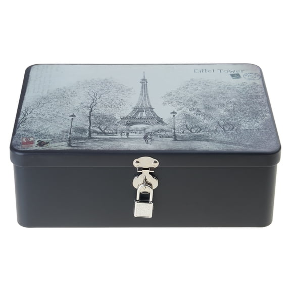 Antique Inspires Locking Tin Storage Box Metal Container For Valuables Keepsakes Office Home Organization Tool