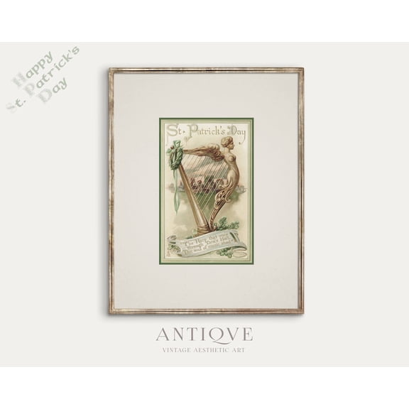 Antique Irish Harp Wall Art Print With Celtic Poem Shamrocks Decor