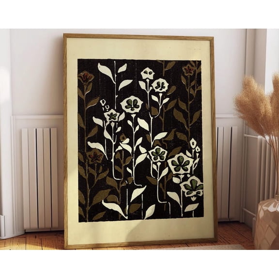 Antique Japanese Floral Panel Wall Art Print, Unframed Paper Poster 8x10in