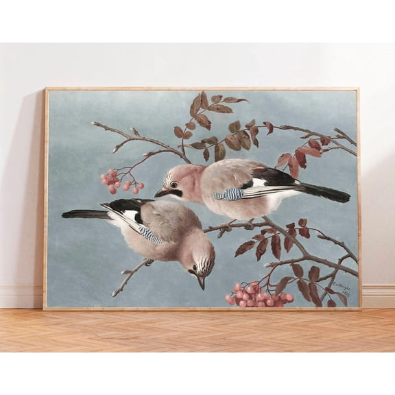Antique Jays Bird Art , Vintage Farmhouse Nursery Decor Unframed Paper Print