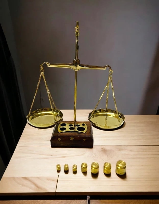 Antique Jewelry Weighing Balance Scale in Brass Wood Weights Shop Accessory Gold Weighing Scale Vintage Brass Weight Scale
