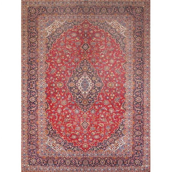 Antique Kashan Collection Red Lamb's Wool Area Rug- 9'10' X 13' 1'