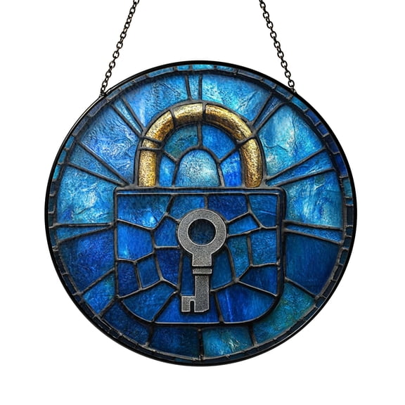 Antique Key Illustration Stained Glass Style Window Decor – Classic Design