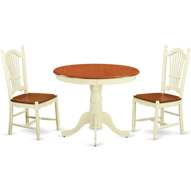Antique Kitchen Set Contains a Round Dining Room Table with Pedestal