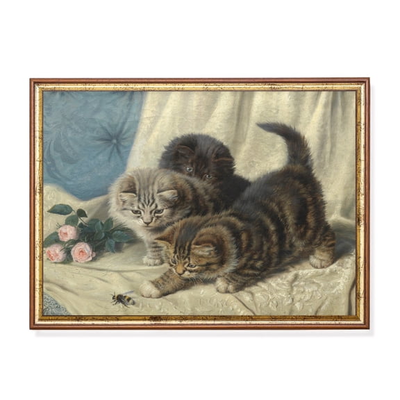 Antique Kittens with Roses Poster - 19th Century Feline Unframed Paper Print