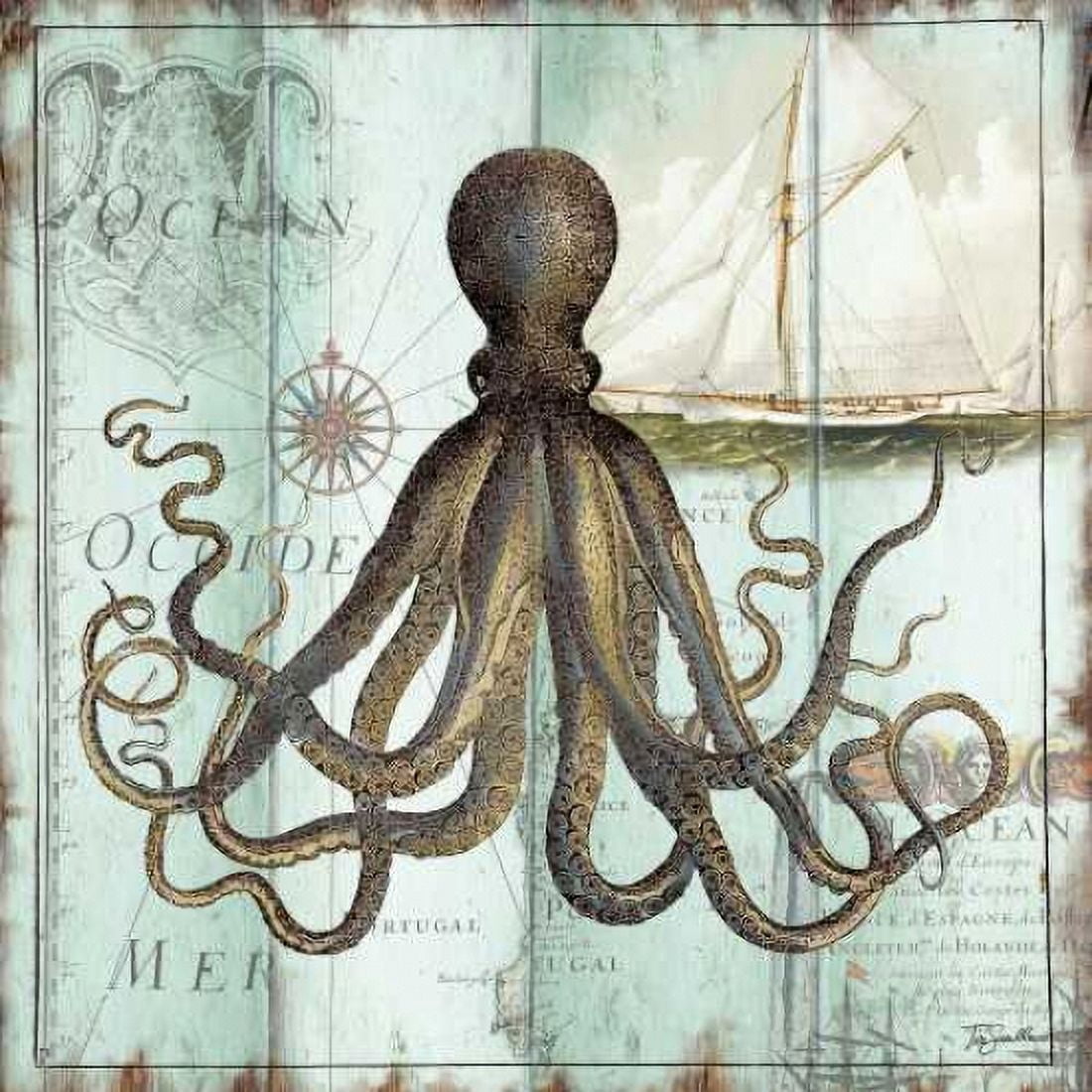 Antique La Mer I Canvas Art - Tre Sorelle Studios (24 x 24)