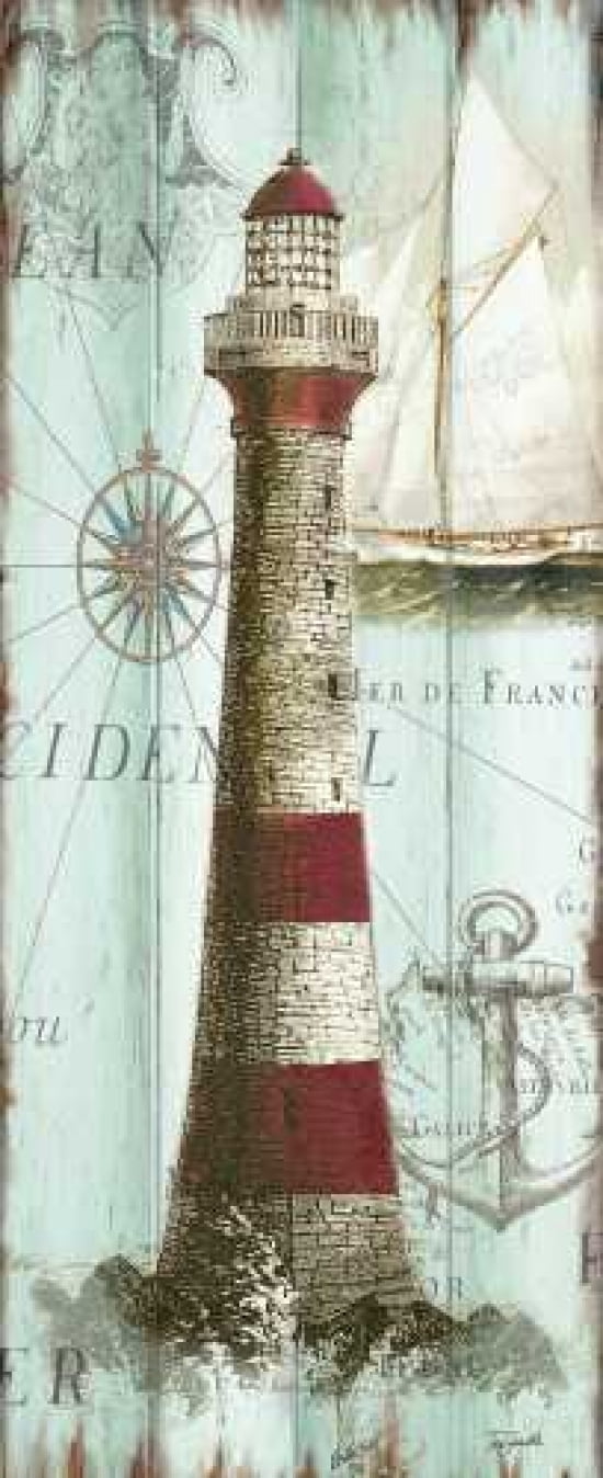 Antique La Mer Lighthouse Panel I Canvas Art - Tre Sorelle Studios (10 x 20)