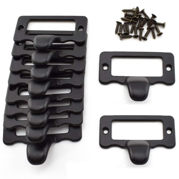 Antique Label Holder Pull Handle, 10-Pack Vintage Black Zinc Alloy Tag Frame Pull Handles Name Card Slots for Drawer Cabinet Shelf Dresser Toolcase