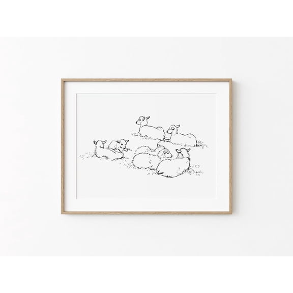 Antique Lamb Drawing Print Vintage Sheep Sketch Printable Nursery Wall Art Lambs Meadow Pasture Country Wall Art Poster Decor, Unframed Poster Size 8x12 F03.1.22l159