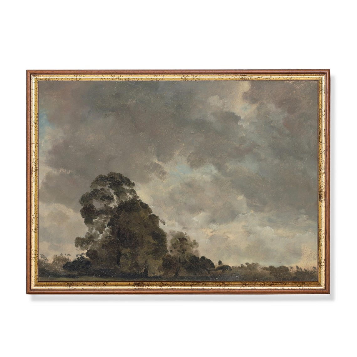Antique Landscape Dramatic Cloudy Sky, Vintage Rustic Wall Art Home ...