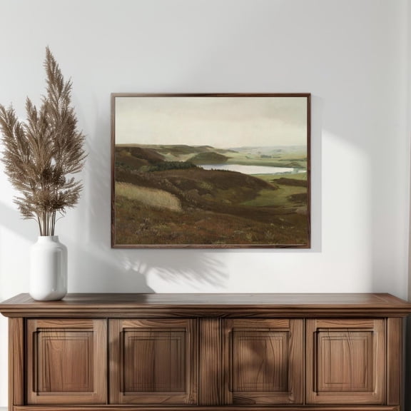 Antique Landscape Rolling Hills & Lake View Unframed Paper Print