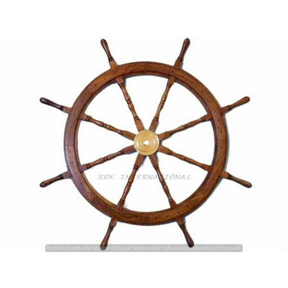 Antique Large Nautical Handcrafted Wooden Ship Wheel Wall Decor 36" Inches