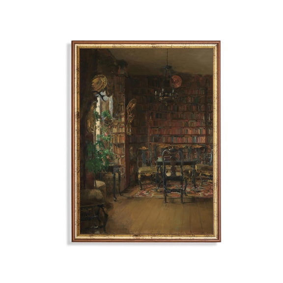 Antique Library 19th Century Interior Scene Unframed Paper Print