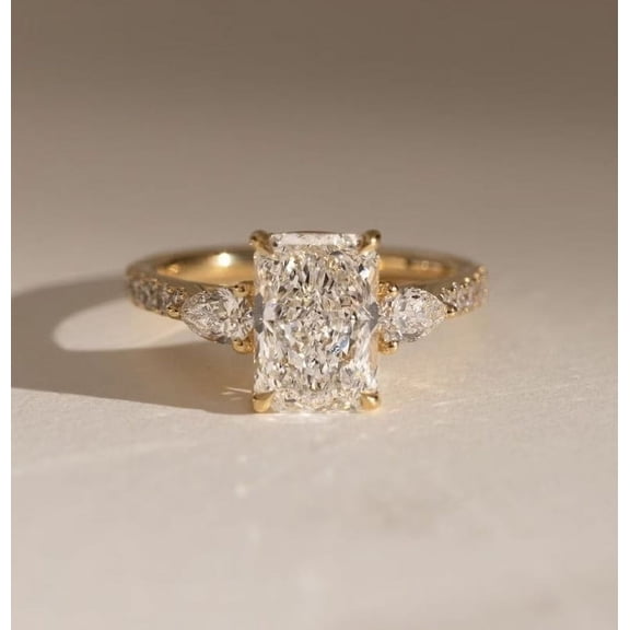 Antique Look Diamond Ring 3 CT Radiant Cut Engagement Ring Solid 14K Yellow Gold Ring Perfect for Christmas Gift