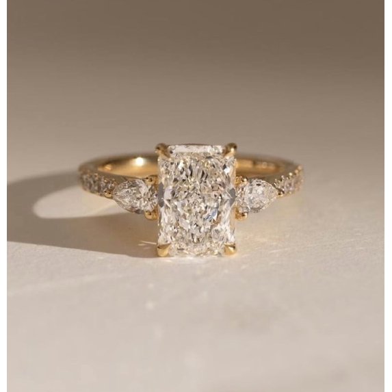 Antique Look Diamond Ring 3 CT Radiant Cut Engagement Ring Vermeil 14K Yellow Gold Ring Perfect for Christmas Gift