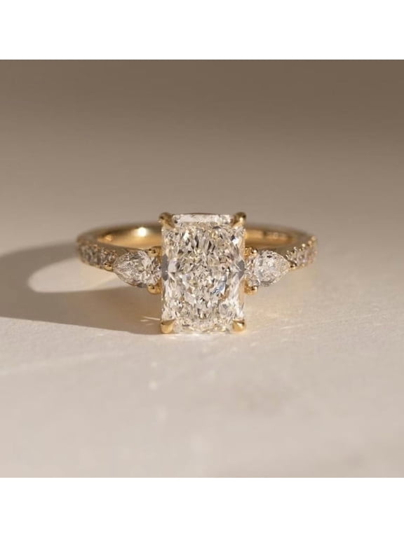Antique Look Diamond Ring 3 CT Radiant Cut Engagement Ring Vermeil 14K Yellow Gold Ring Perfect for Christmas Gift