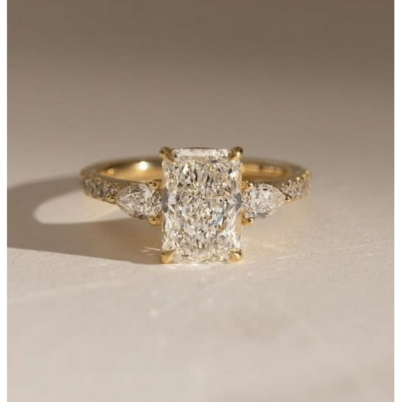 Antique Look Diamond Ring 3 CT Radiant Cut Engagement Ring Solid 14K Yellow Gold Ring Perfect for Christmas Gift