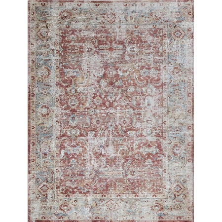 Antique Loom Power Loom Polyester Rust/Blue 8'x10' Area Rug