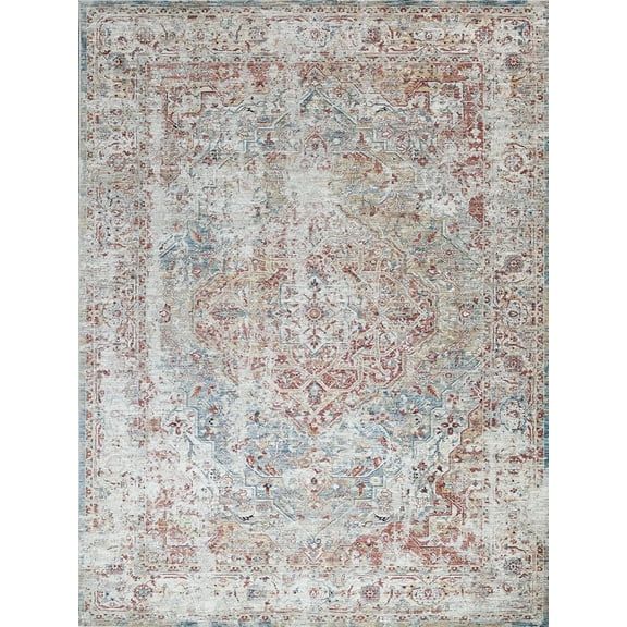 Antique Loom Power Loom Polyester Rust/Light Blue 6'x9' Area Rug