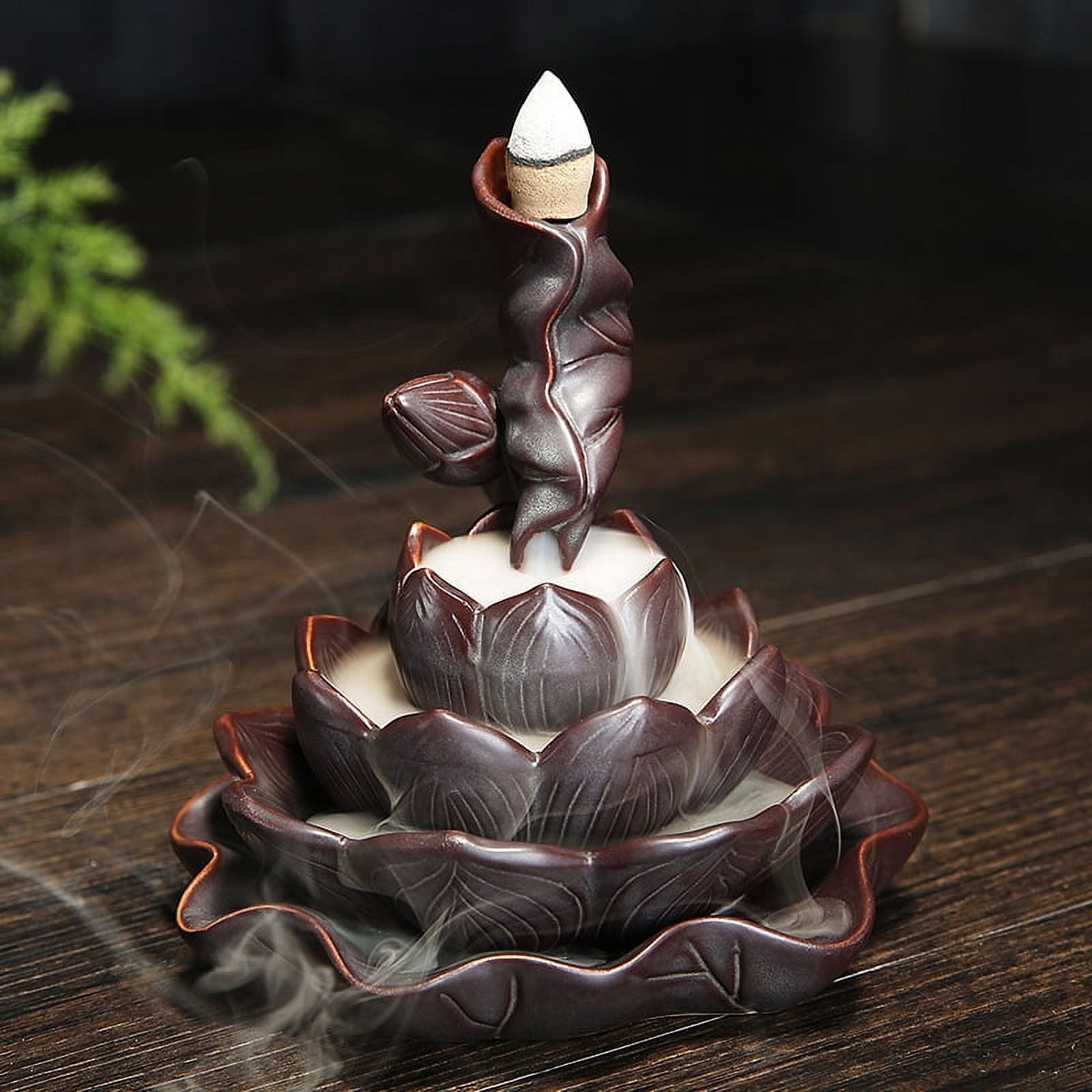 Antique Lotus Handicraft Backflow Incense Burner Ceramic Waterfall Incense Holder Censer Home Decor