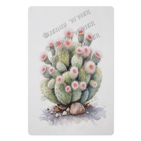 Antique Mammillaria Cactus Metal Tin Sign – 12x16 Inch Botanical Print Wall Art for Cottagecore Homes, Succulent Collectors, or Rustic Decor