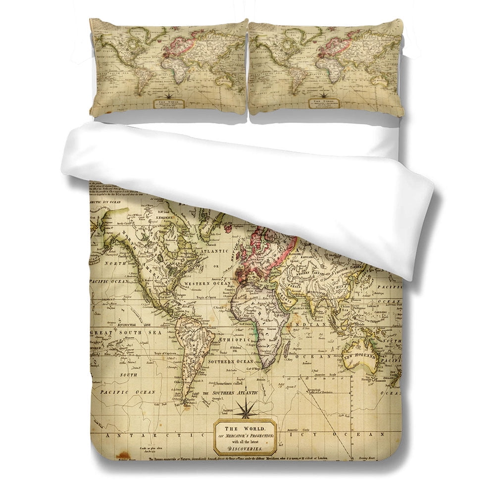 Antique Map Duvet Cover Set King Double Full Twin Single Size Bed Lin