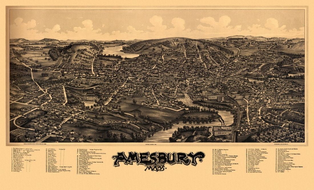 Antique Map of Amesbury Massachusetts 1890 Essex County Canvas Art -  (18 x 24)