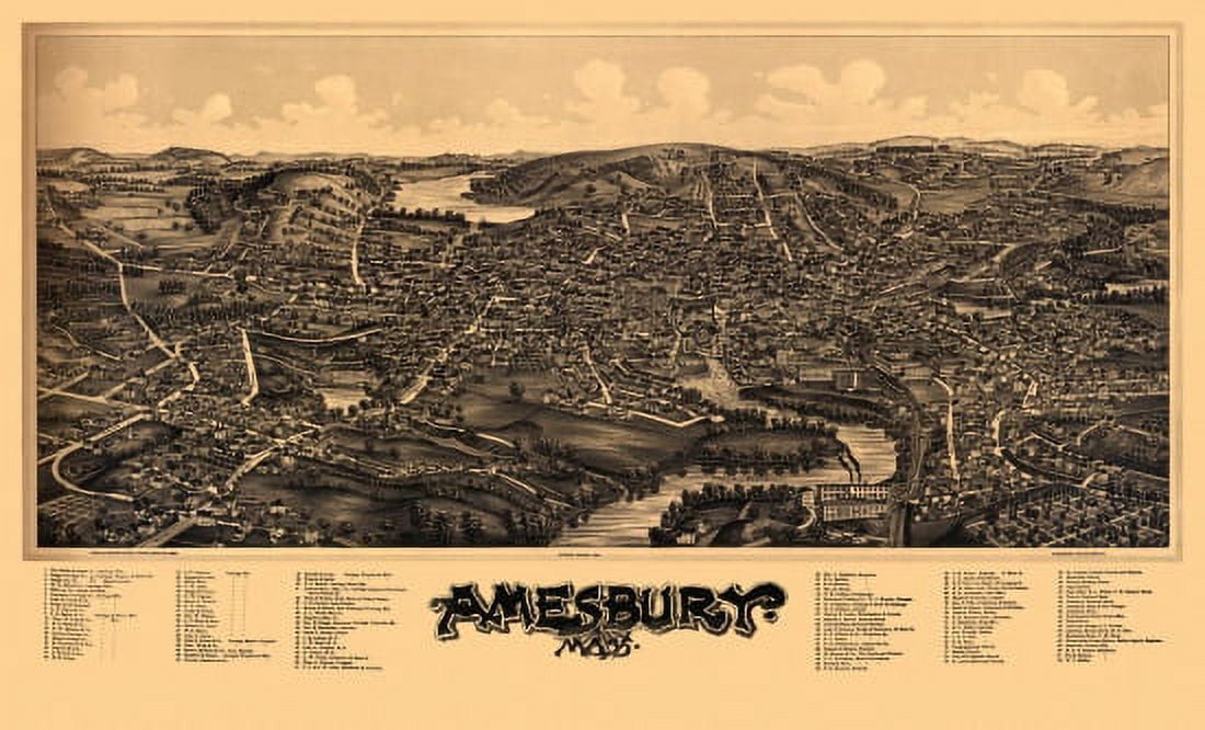 Antique Map of Amesbury Massachusetts 1890 Essex County Canvas Art - (24 x 36)